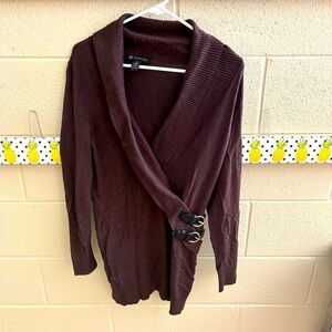 Brown Wrap Sweater with Buckle Accents by INC